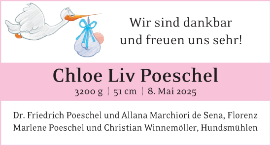 Babyanzeige von Chloe Liv Poeschel von Nordwest-Zeitung