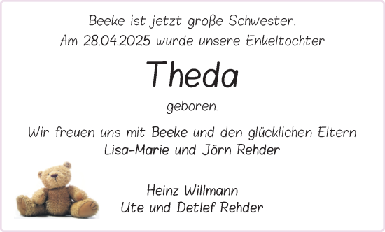 Babyanzeige von Theda Rehder von BM