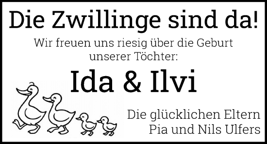 Babyanzeige von Ida und Ilvi  von Nordwest-Zeitung