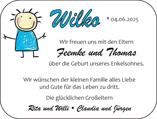 Babyanzeige von Wilko  von EZ