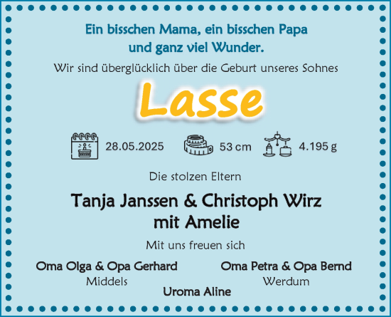 Babyanzeige von Lasse  von BM