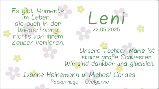 Babyanzeige von Leni  von Nordwest-Zeitung
