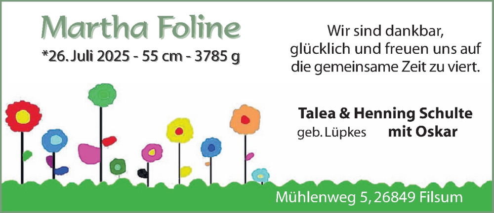 Anzeige für Martha Foline vom 02.08.2025 aus BM