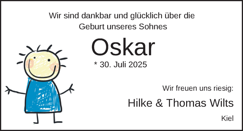 Anzeige für Oskar Wilts vom 09.08.2025 aus BM