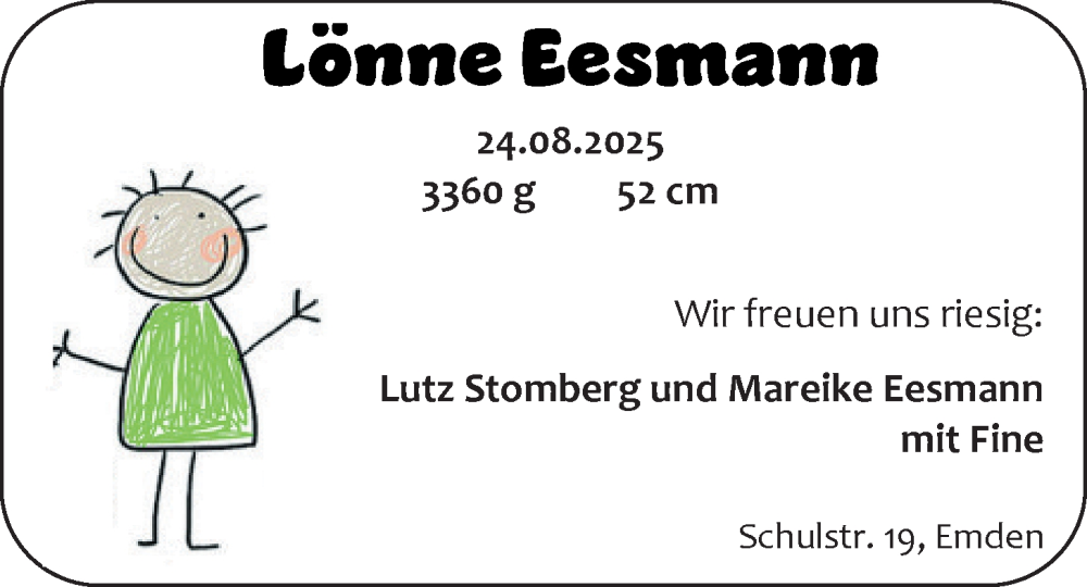 Anzeige für Lönne Eesmann vom 27.09.2025 aus EZ