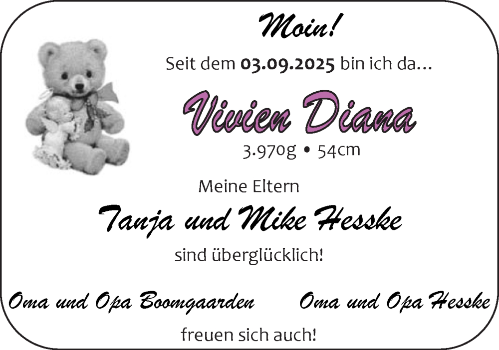Anzeige für Vivien Diana Hesske vom 06.09.2025 aus EZ