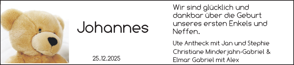 Anzeige für Johannes Carl  vom 05.01.2026 aus BM