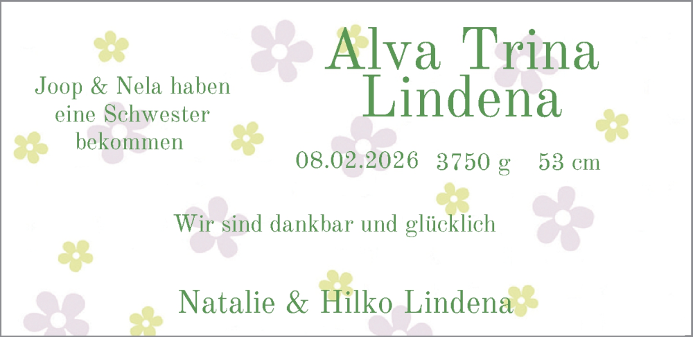 Anzeige für Alva Trina Lindena vom 14.02.2026 aus BM